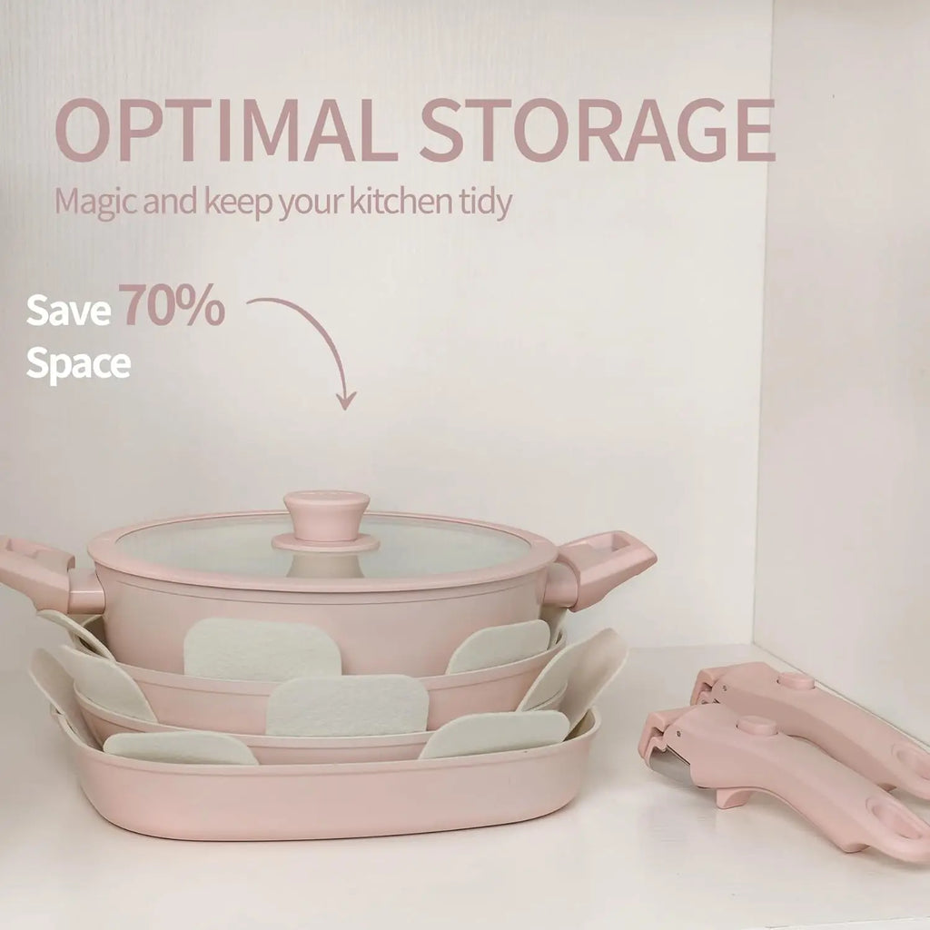 23Pcs Pink Ceramic Pots And Pans Set Nonstick Removable Handle