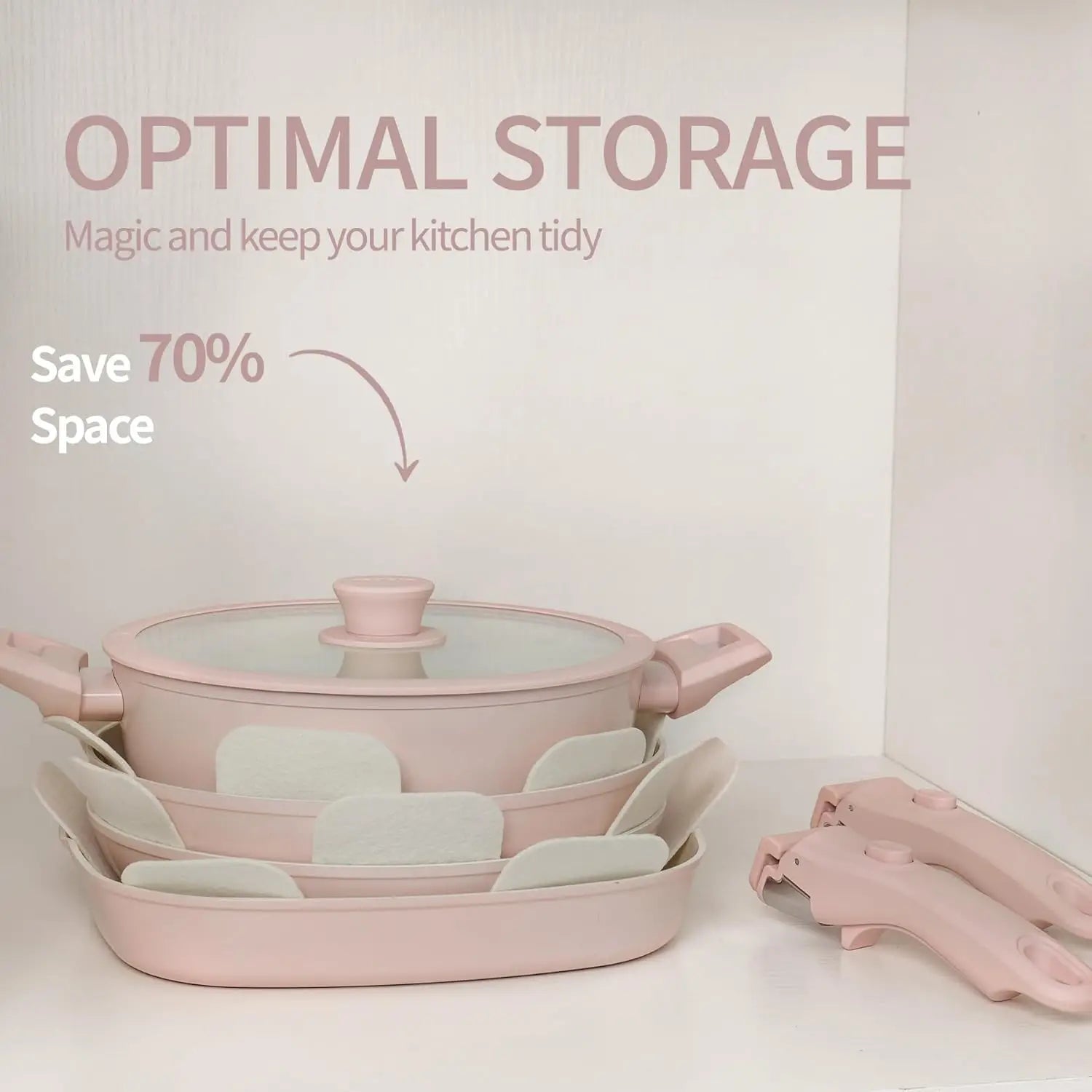 23Pcs Pink Ceramic Pots And Pans Set Nonstick Removable Handle