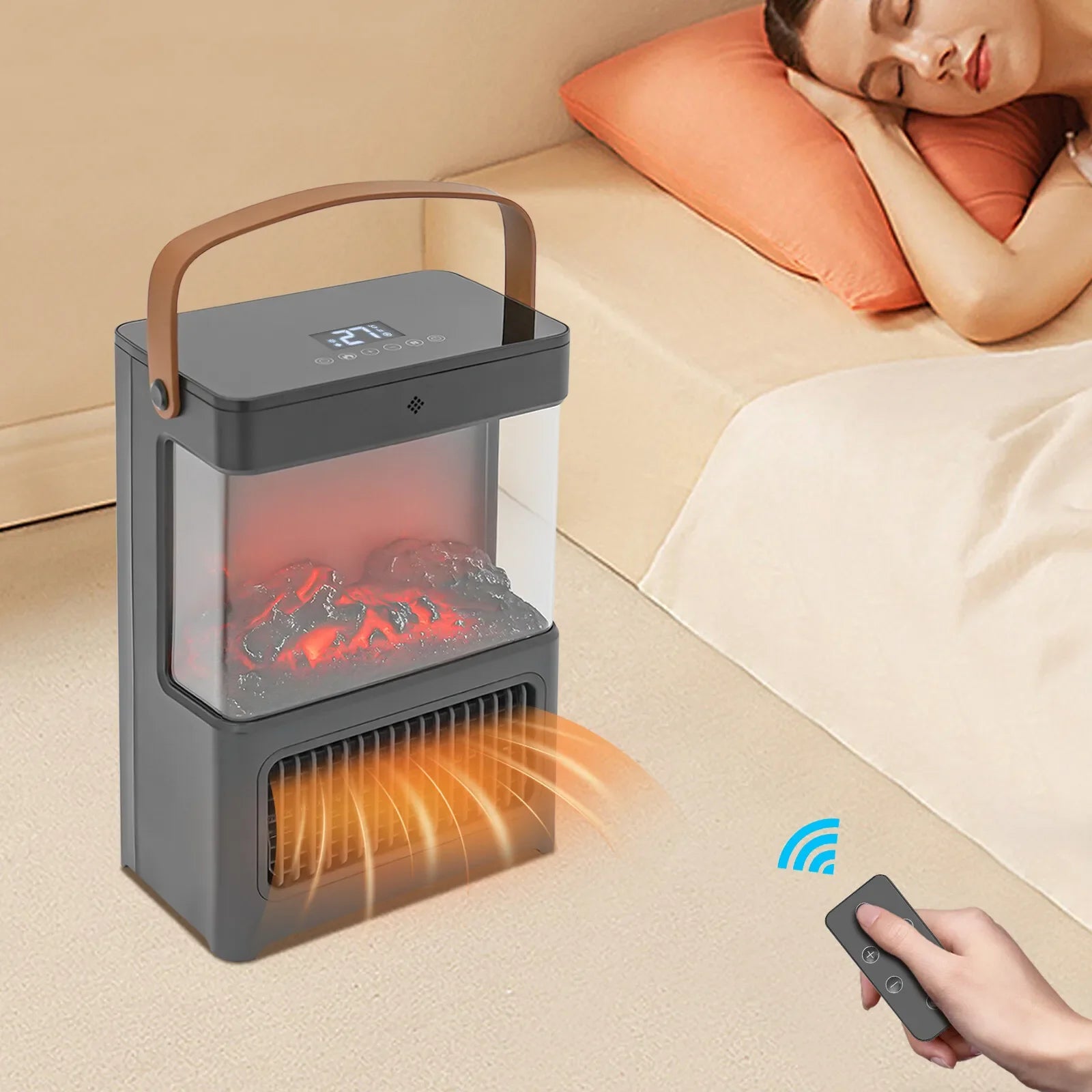 Portable 3D Electric Fireplace Heater 1500W With Remote Realistic Flame