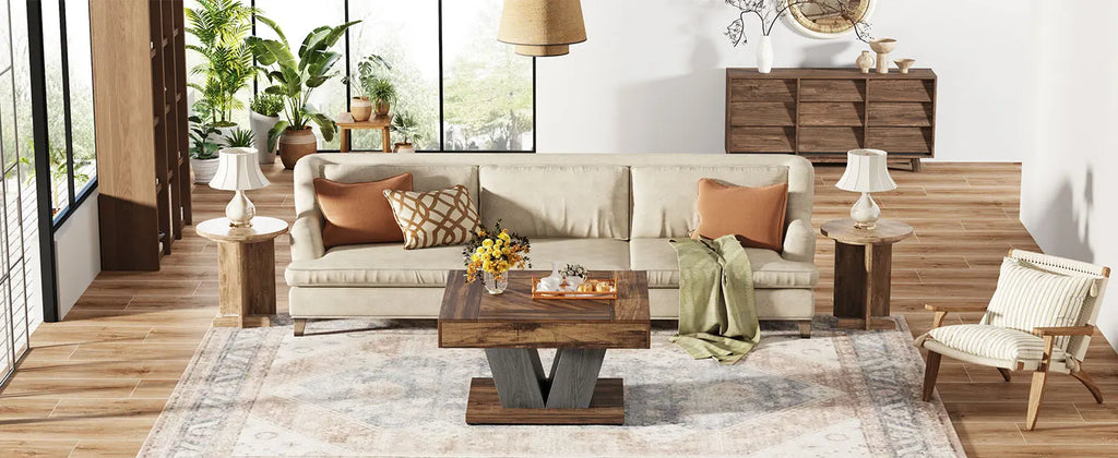 Little Tree Rustic Brown Square Coffee Table For Living Room