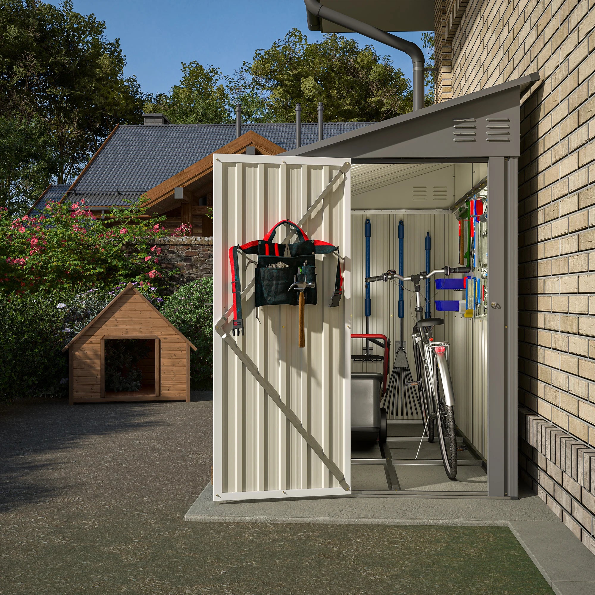 LZBEITEM 4x8 Metal Wall Mounted Garden Storage Shed Grey