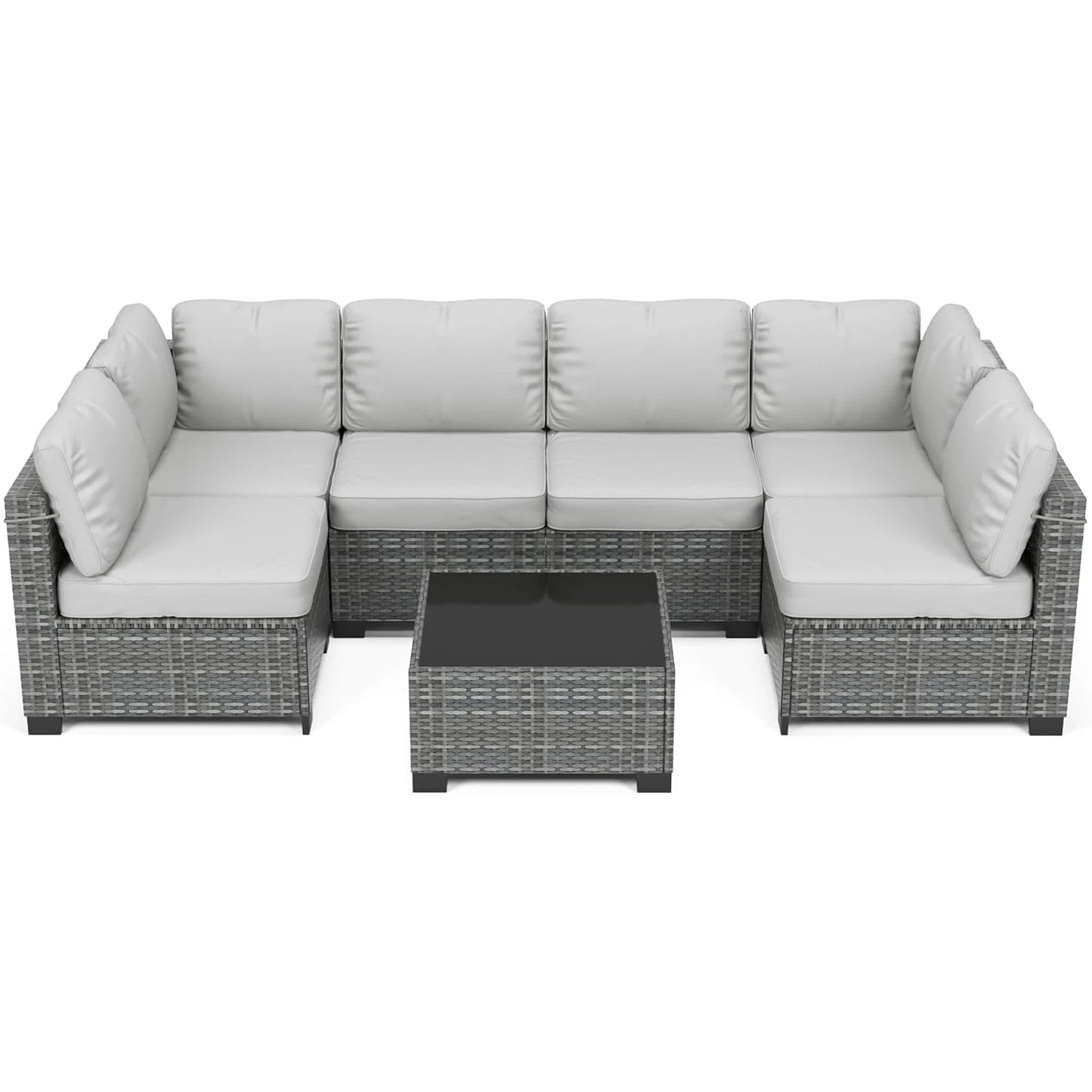 Seven Piece Modular Outdoor Furniture Set With PE Rattan Wicker