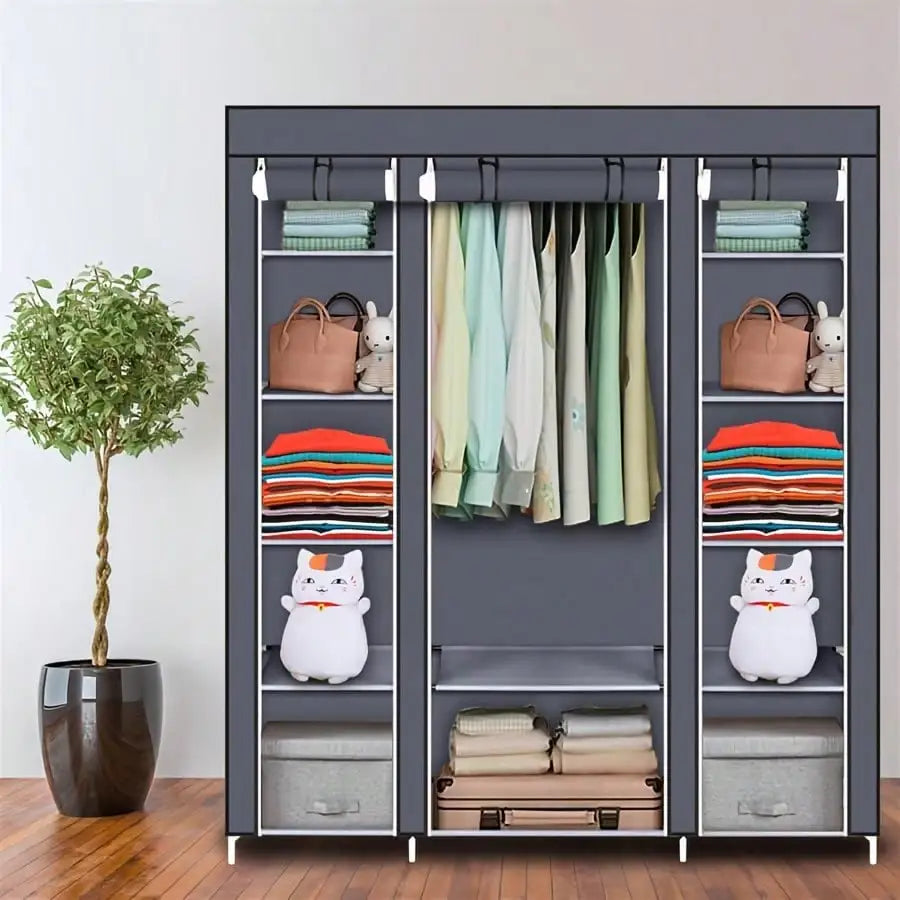 69 Inch Portable Clothes Closet Wardrobe Organizer Gray