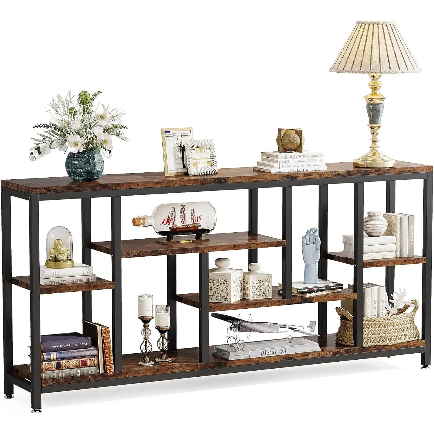 70.9 Inch Long Console Sofa Table 3 Tier Industrial Narrow Entryway Living Room