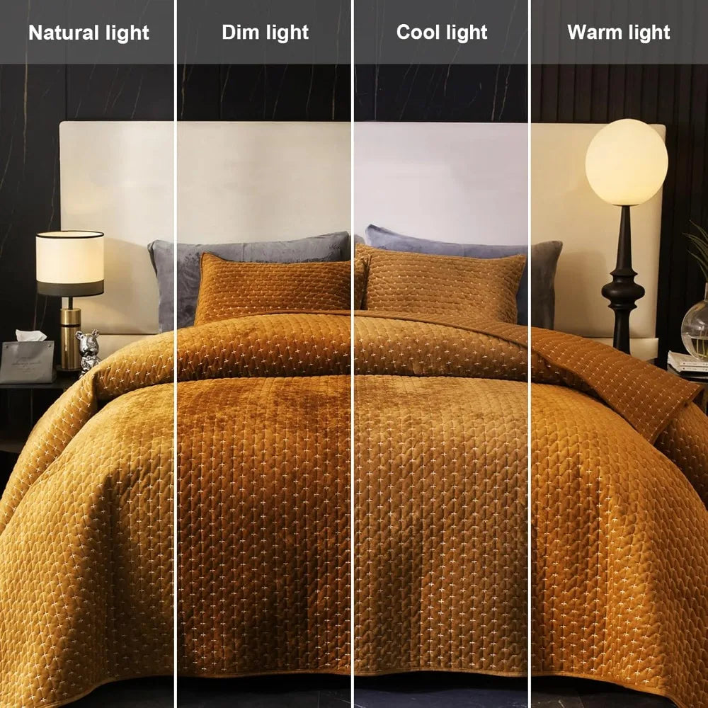 Luxurious Oversized King Size Velvet Quilted Bedding Set - Soft Lightweight Coverlet