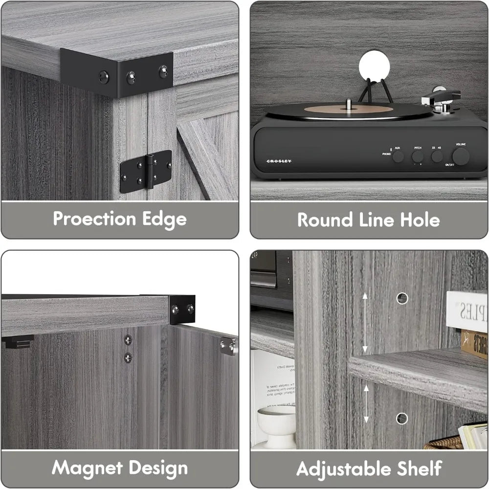 Modern Farmhouse TV Stand with Two Barn Doors and Storage Cabinets,Living Room Furniture,Entertainment Center Console Table