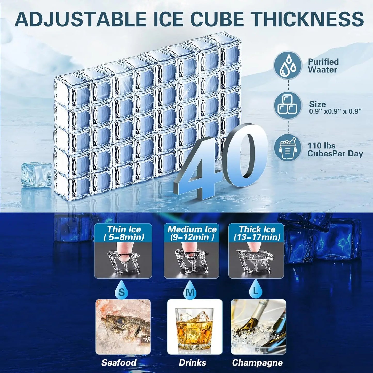 Zomagas 110LBS 24H Stainless Ice Maker With Dual Water Inlets