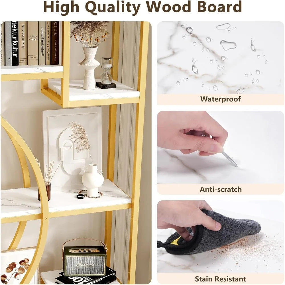 White And Gold Two Piece Bookshelf Set With Metal Frame