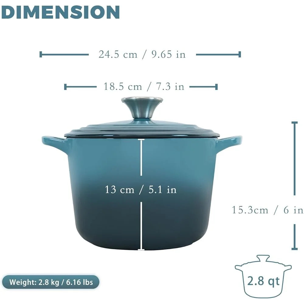 XMSJ Enamel Cast Iron Dutch Oven Pot Lid Easy Clean