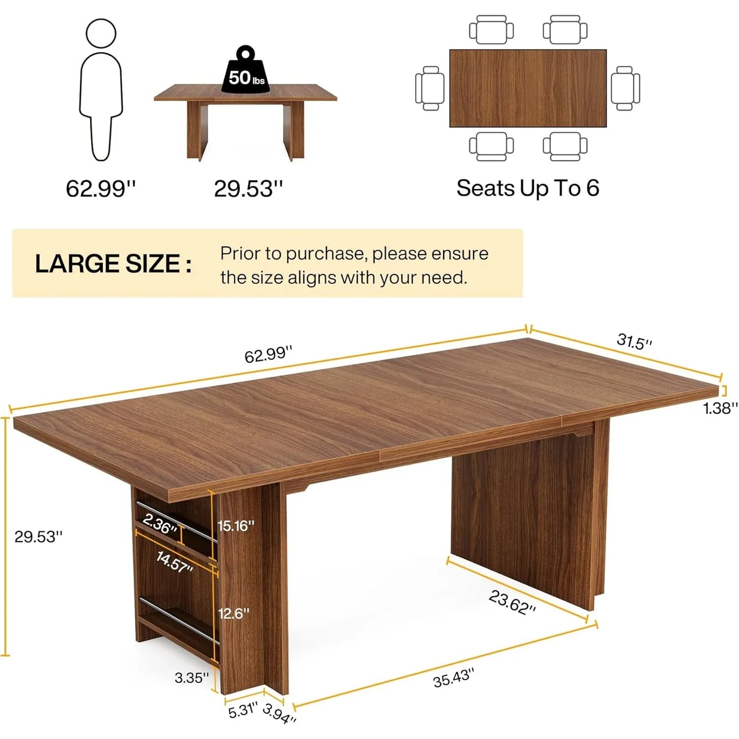 Farmhouse Dining Table For 6 To 8 With Hidden Storage