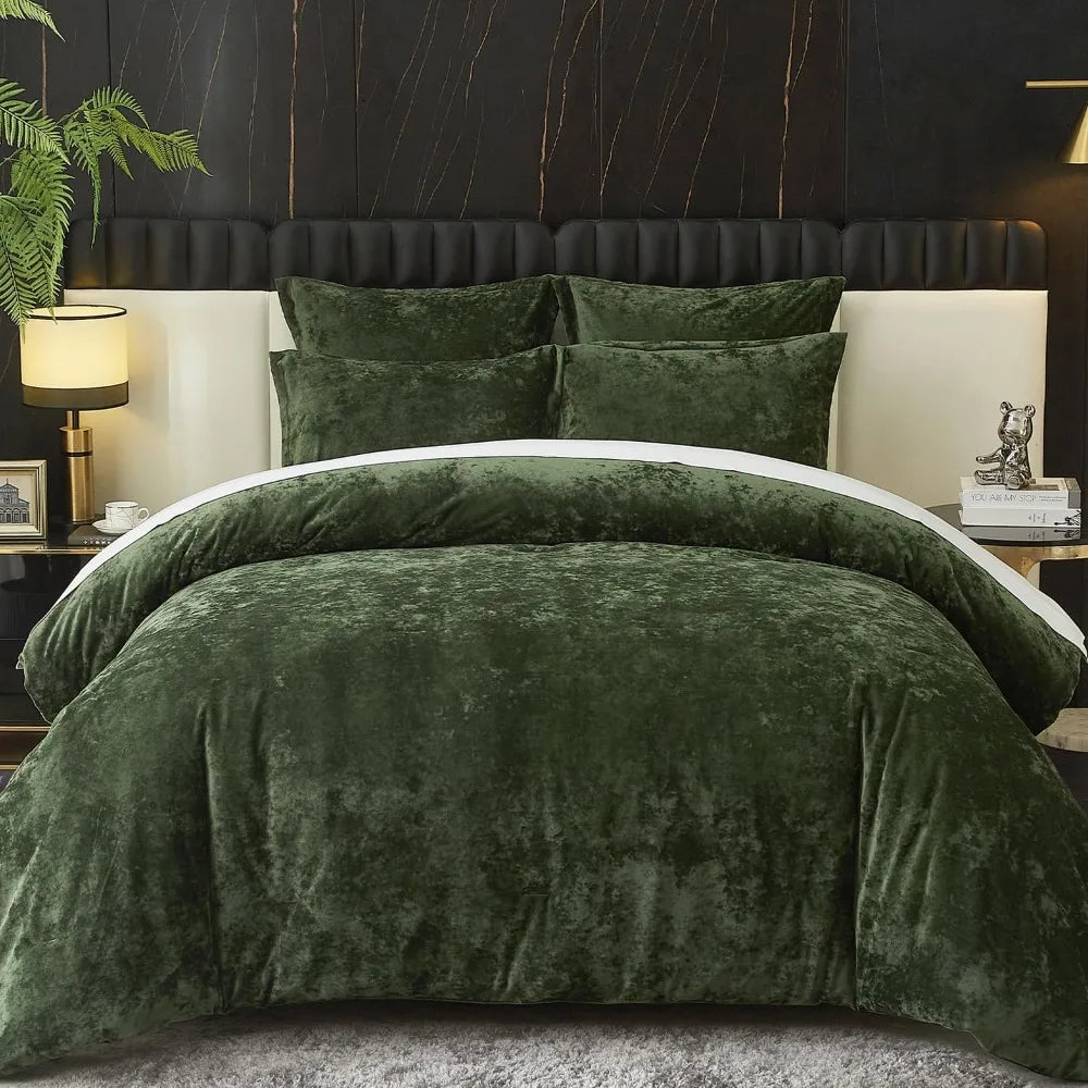 Crushed Velvet Comforter Set Queen Green Comforter Set 5pcs Ultra Soft Lightweight Breathable Bedding Set Luxury Cozy Fl