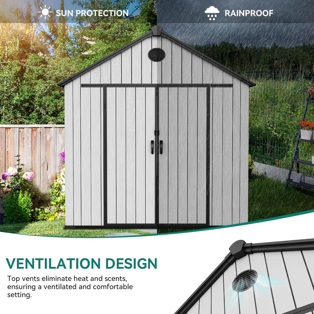 8x16 Ft Waterproof Outdoor Storage Shed With Floor Lockable Doors