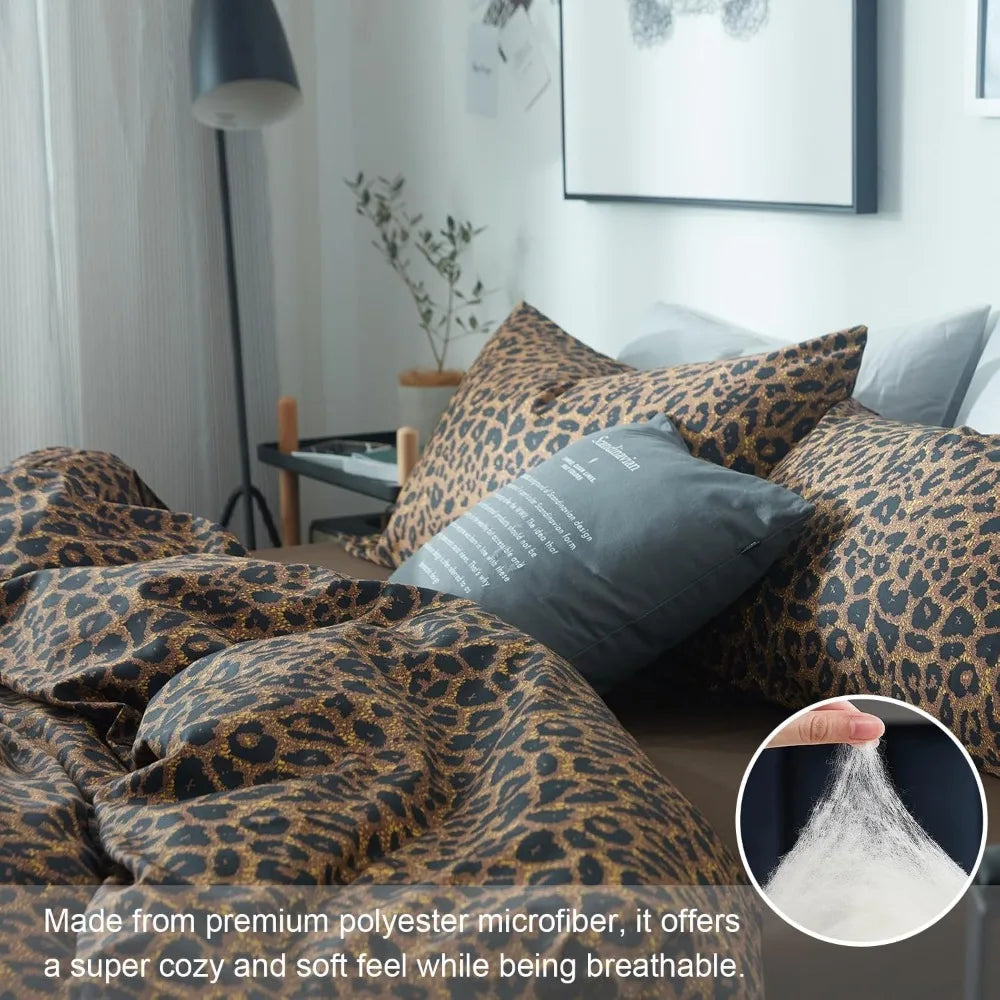 Leopard Print Comforter Set King-3 Pieces Animal Cheetah Printed Comforter Sexy Soft Fluffy Brown/Black Floral Print Bed