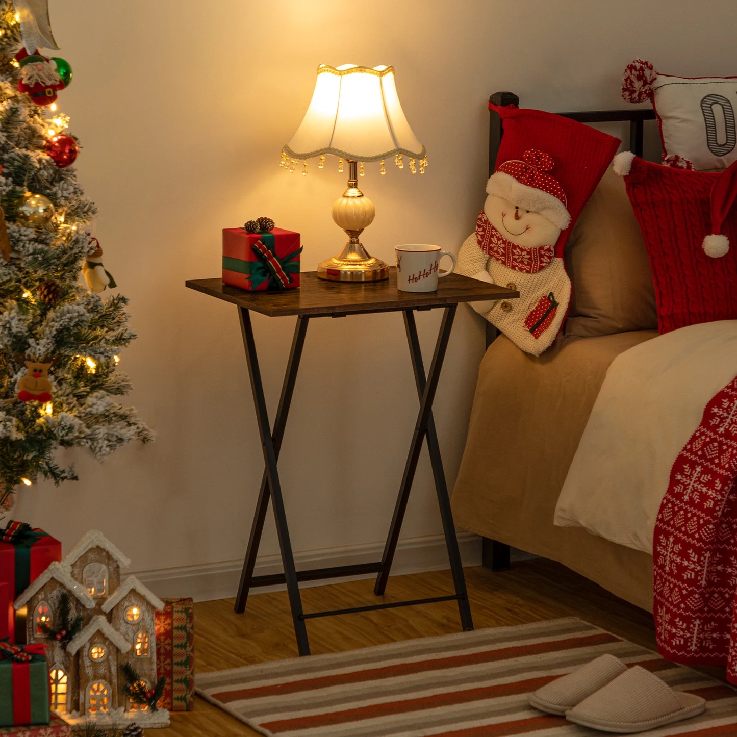 Folding TV Tray Tables, Set of 4 TV Trays with Storage Rack,Snack Table Side Table for Eating coffee tables for living Room