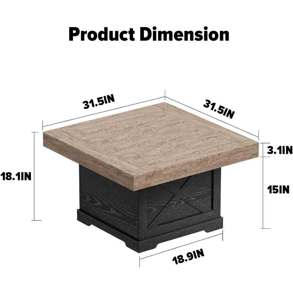 Rustic Dark Oak Coffee Table with X-Frame Pedestal for Living Room and Home Office