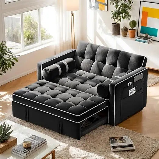 3 in 1 convertible sleeper sofa bed,pull out couch for living room with usb ports & side pockets,adjustable backrest,velvet,lov