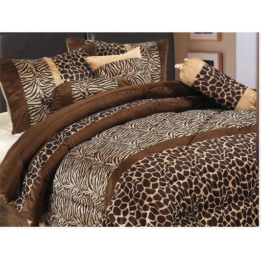 Queen Size Animal Print Comforter Set Zebra Giraffe Microfiber Bedding