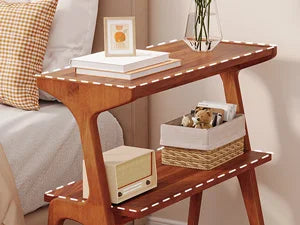 Solid Wood End Table Two Tier Storage Shelf Living Room