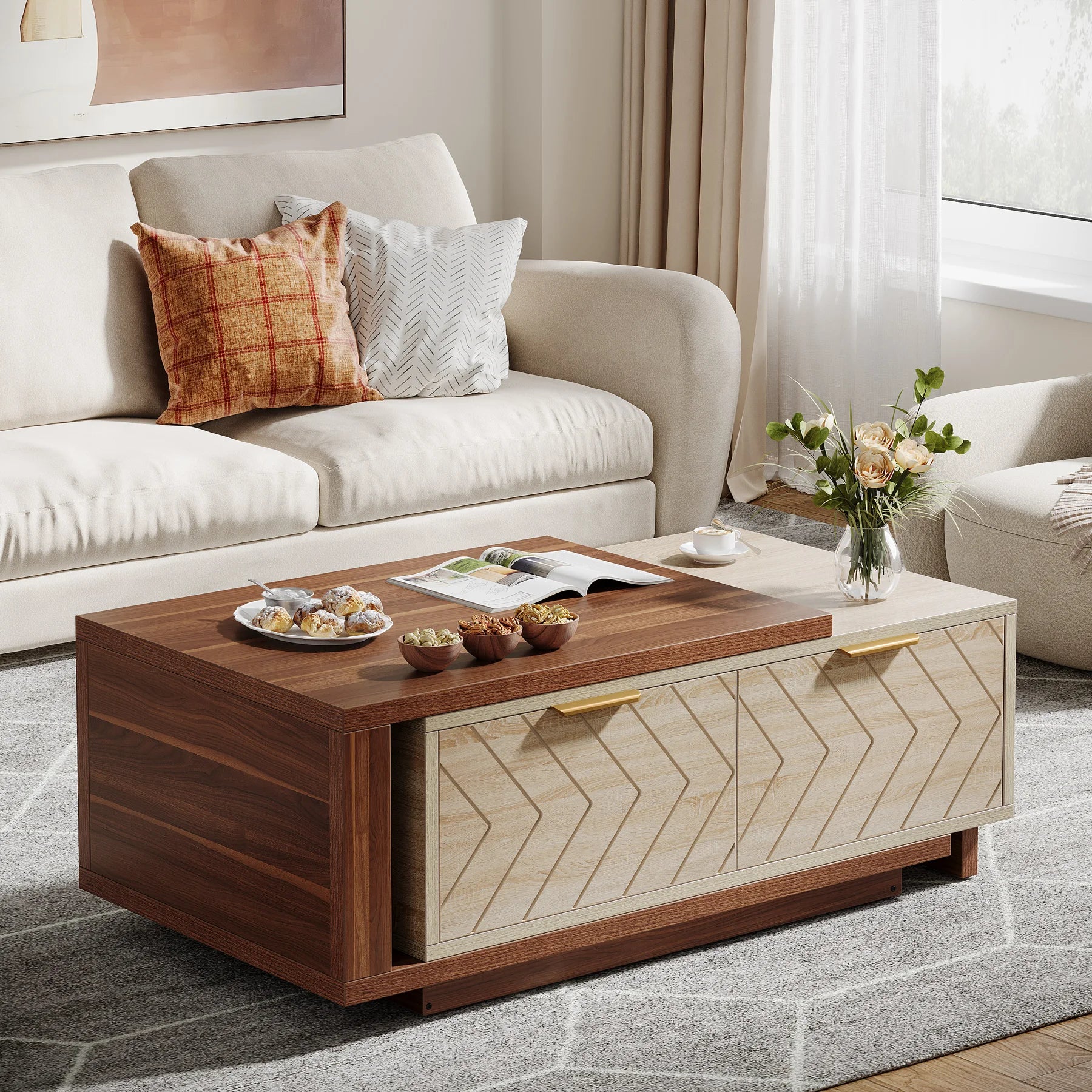 Tribesigns Extendable Coffee Table 42 To 65 Inches With Drawers