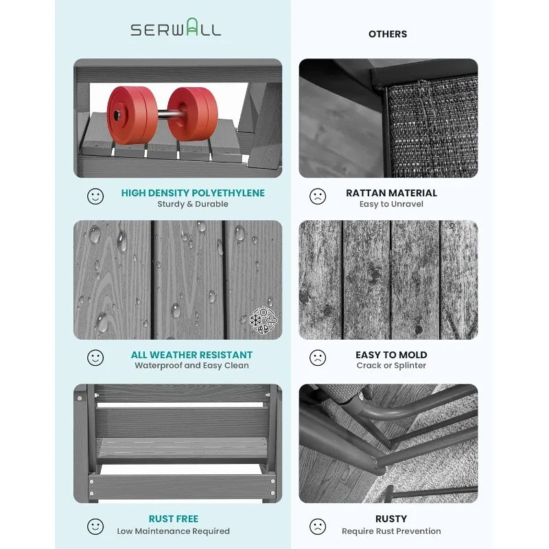 Outdoor HDPE Dining Table Set, 7-Piece Outdoor Dining Table Sets with Umbrella Hole Cut-Out Table and 6 Chairs, Gray Pati