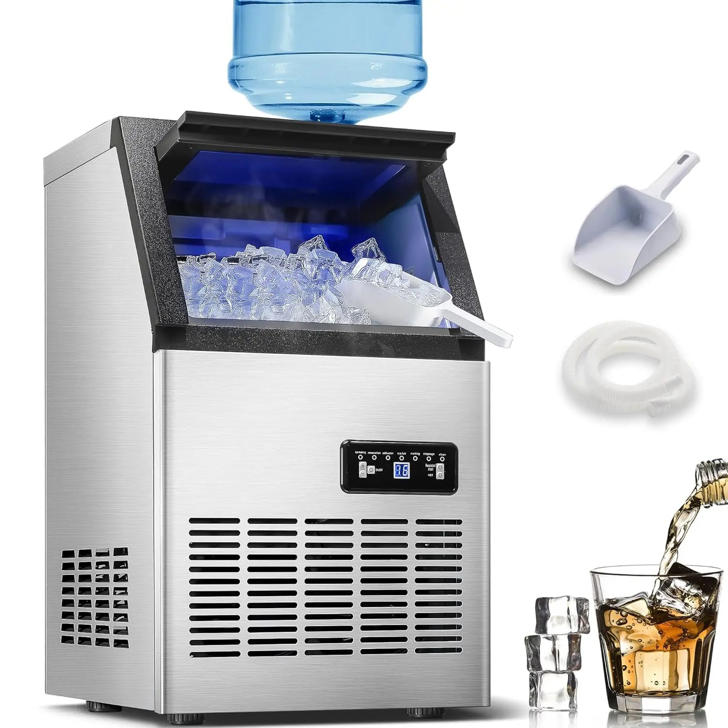 Zomagas 110LBS 24H Stainless Ice Maker With Dual Water Inlets