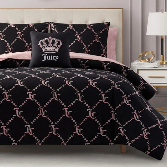 Black Link Logo Printed Comforter Set, Queen – Complete 8-Piece Bed in a Bag Collection