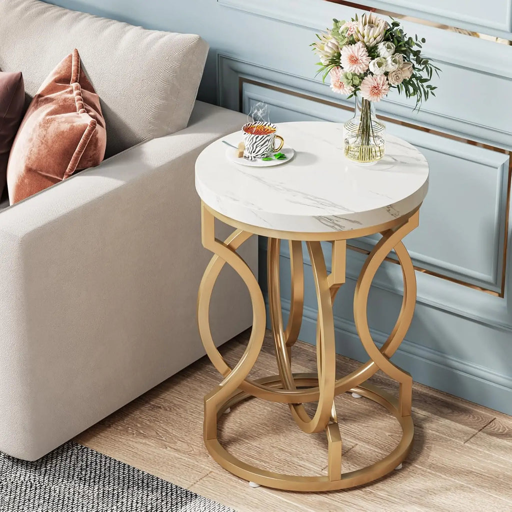 Round End Table Multifunctional Accent Side Table With Faux Marble