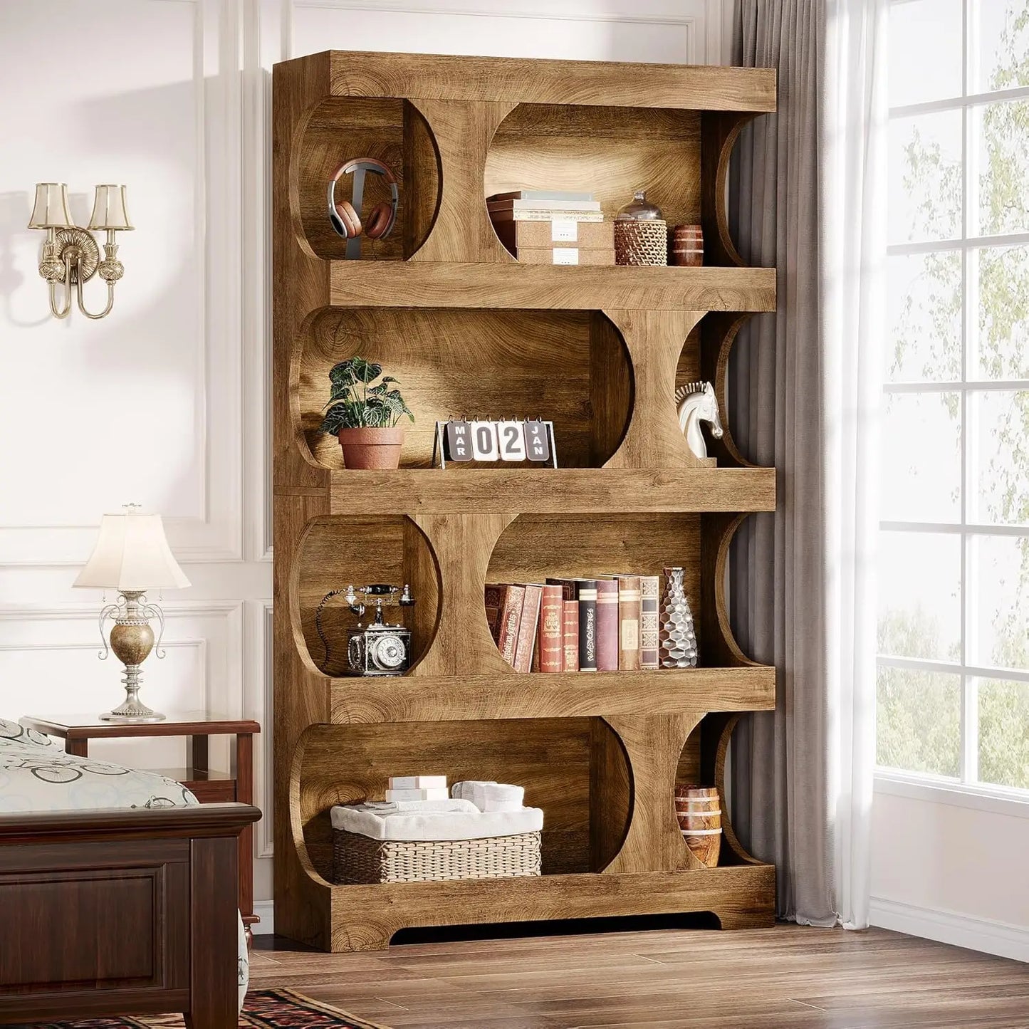 Modern Asymmetrical Freestanding Bookshelf for Living Room and Home Office