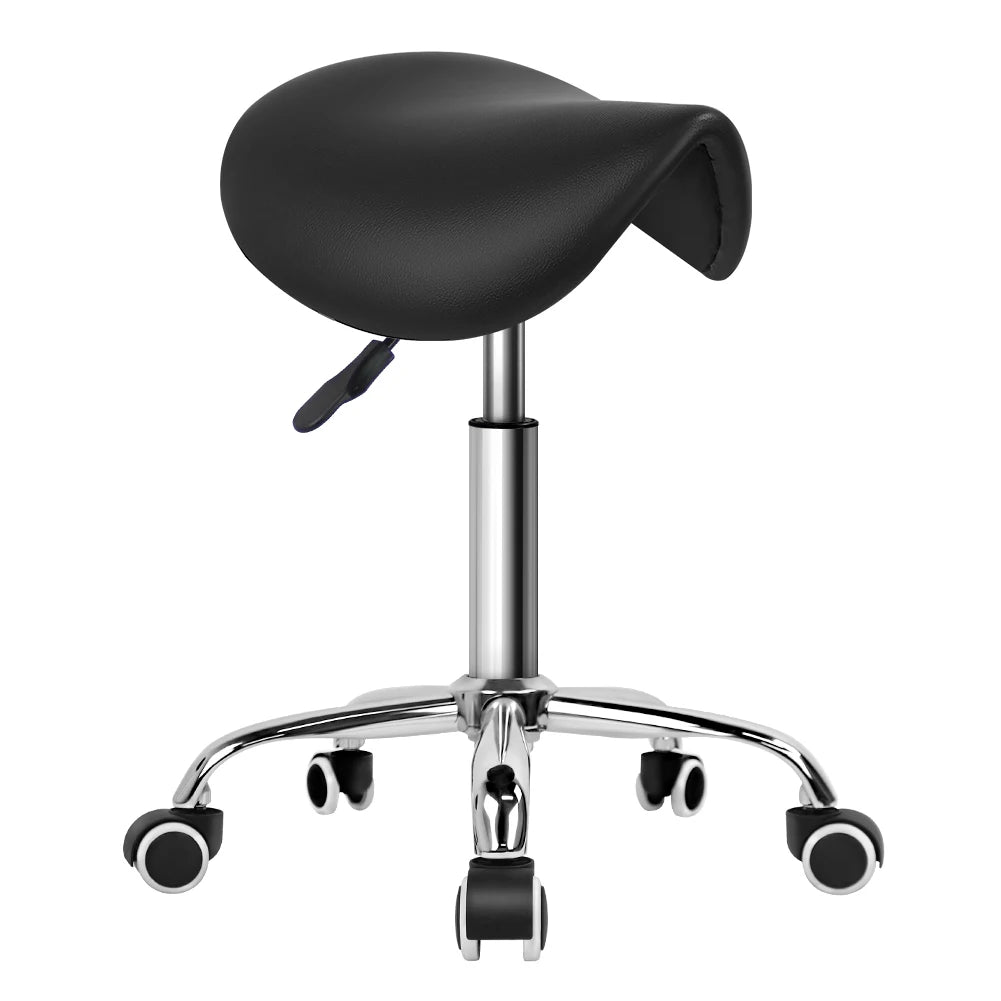 KKTONER PU Leather Adjustable Rolling Saddle Stool Swivel Chair Black