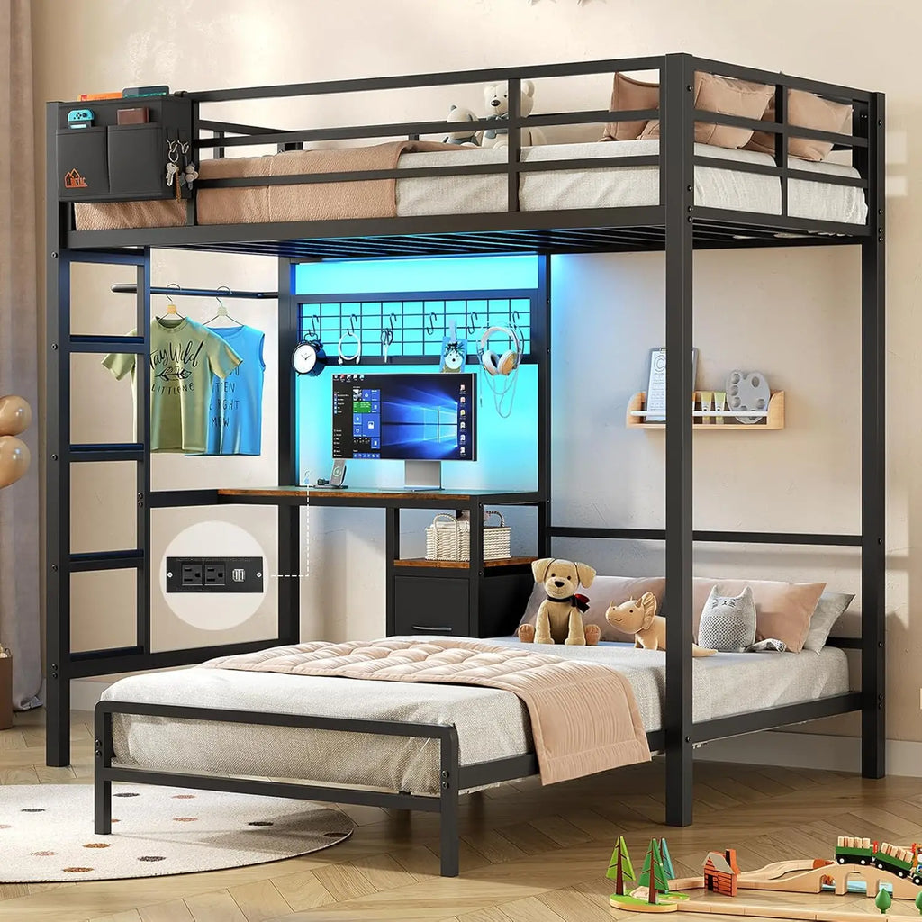 L Shaped Twin Over Twin Bunk Bed With Desk Storage