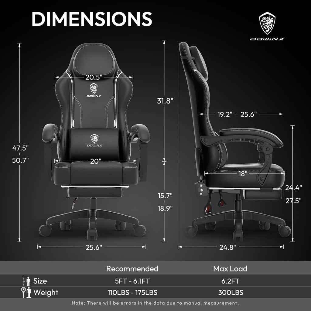 Dowinx Ergonomic Gaming Chair With Massage Lumbar Support And Footrest