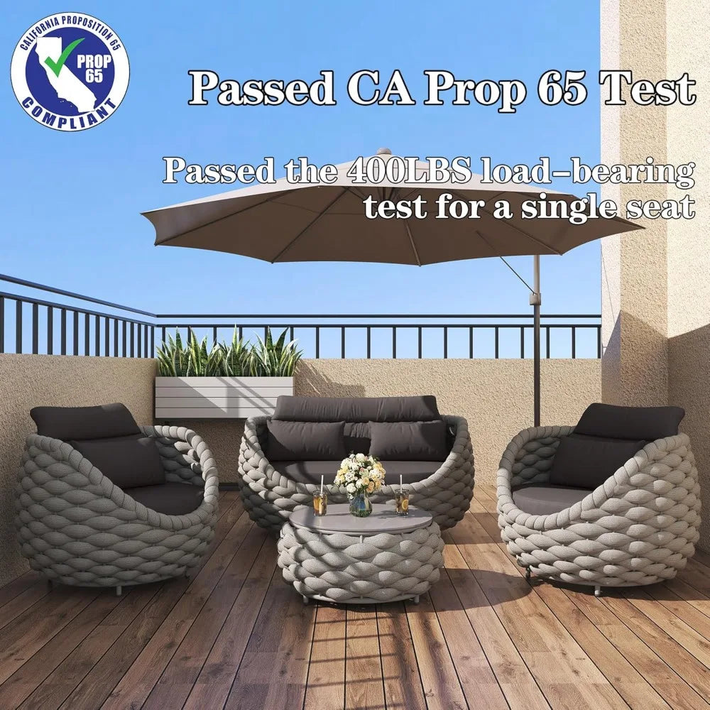 Outdoor Patio Furniture Set 6 Pieces Aluminum Sectional Sofa, Metal Patio Conversation Set with Threeseat, Loveseat & Armchair,