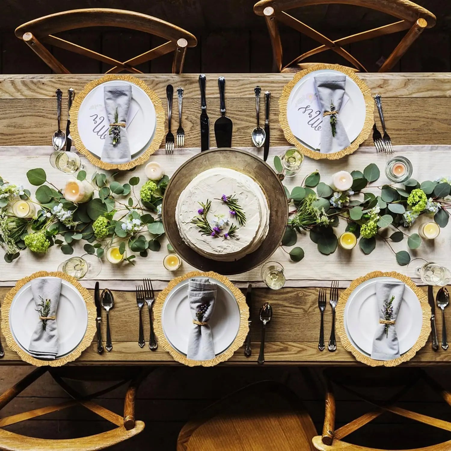 Gold 13 Inch Charger Plates Matte Reef Ruffled Rim 100Pcs