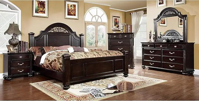 24/7 Shop at Home Syracuse 6-Piece Traditional Solid Wood Bedroom Set with Chest, Mirrored-Dresser and 2 Nightstands, Box Spring