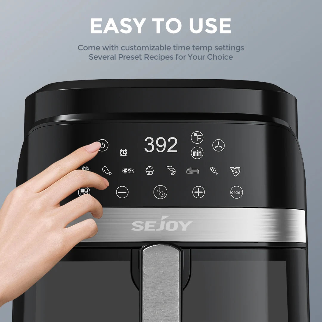 SEJOY 6 Quart Air Fryer Touch Control Toaster Oven Combo Digital Display with 8 Cooking Presets Oilless Cooker,Visible Window