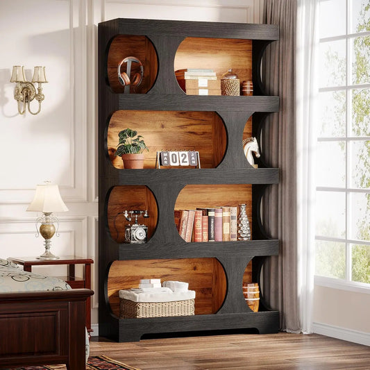 Modern Asymmetrical Freestanding Bookshelf for Living Room and Home Office