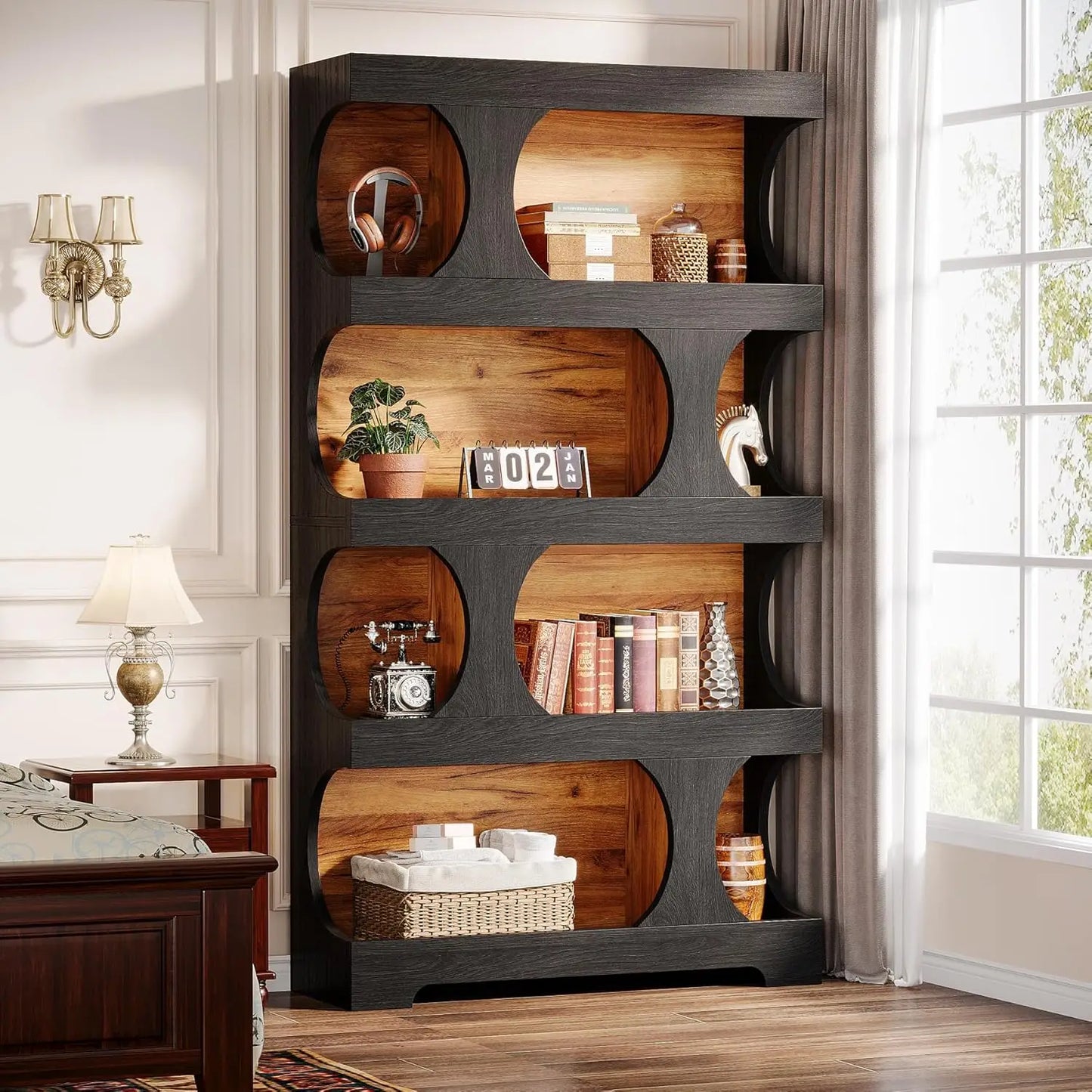Modern Asymmetrical Freestanding Bookshelf for Living Room and Office