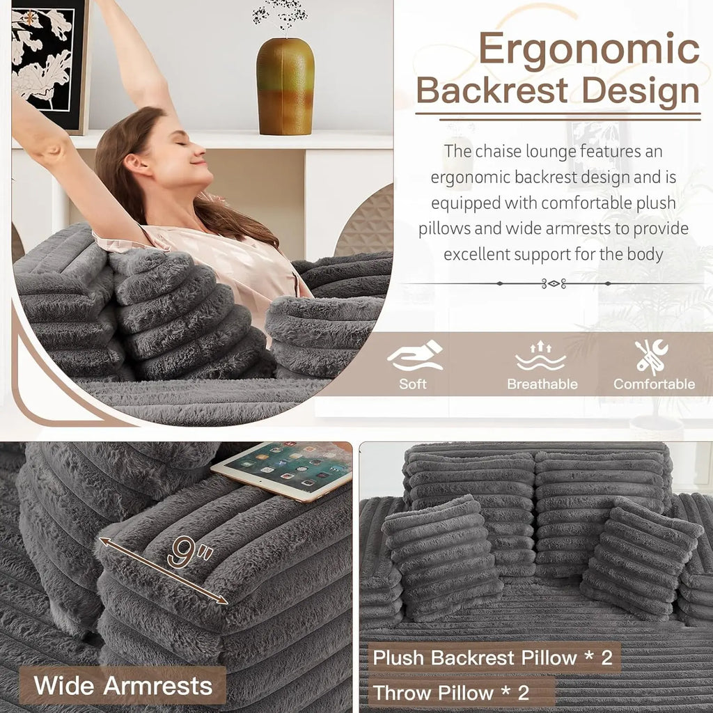 56 Inch Wide Indoor Chaise Lounge Chair Plush Fur Sofa