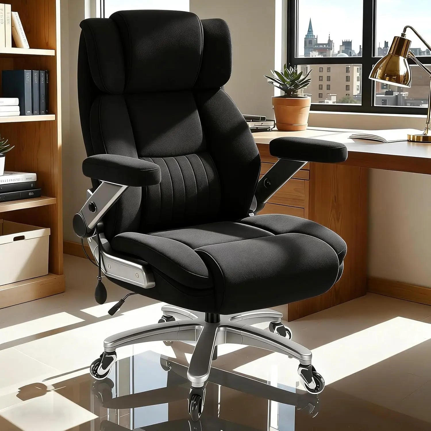 600LBS Big Tall Fabric Executive Office Chair 5D Flip Arms