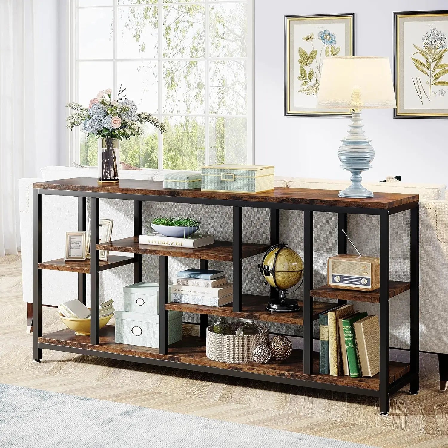 70.9 Inch Long Console Sofa Table 3 Tier Industrial Narrow Entryway Living Room