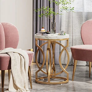 Round End Table Multifunctional Accent Side Table With Faux Marble