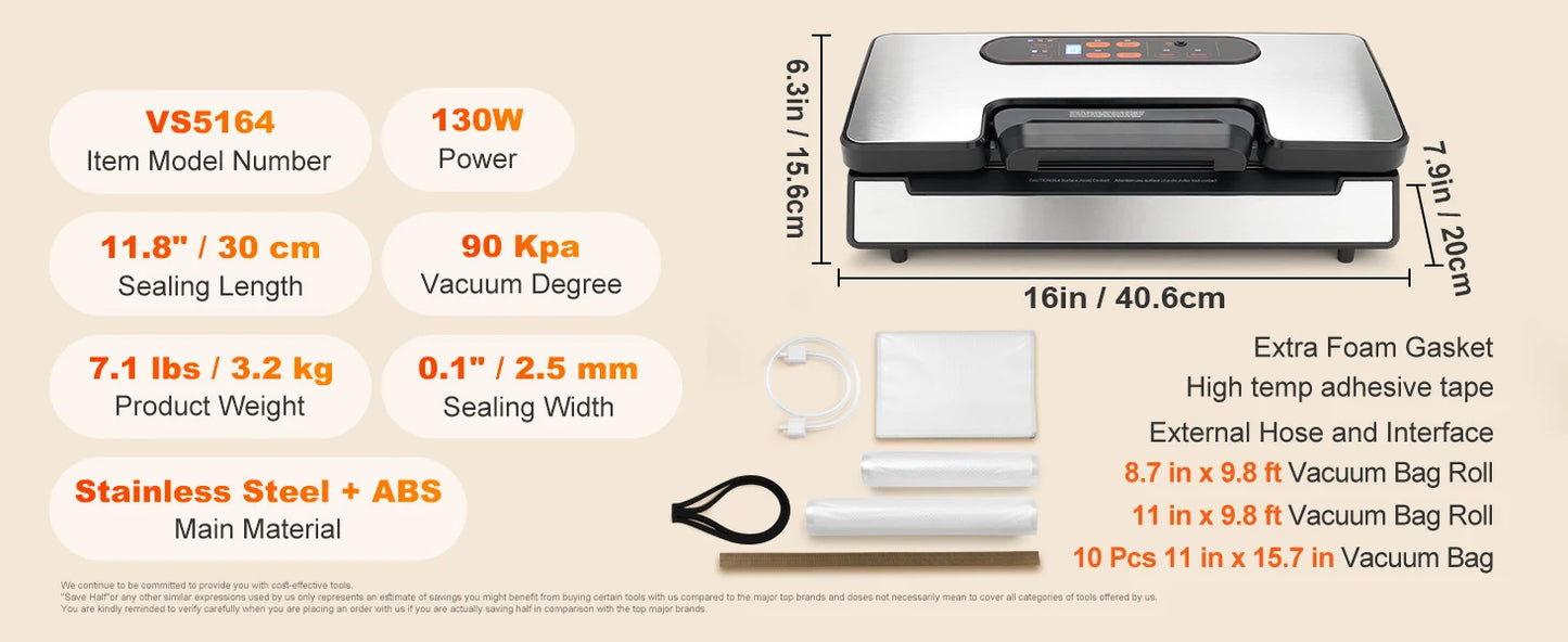 SucceBuy 130W Vacuum Sealer Machine With 90Kpa Free 10 Bags