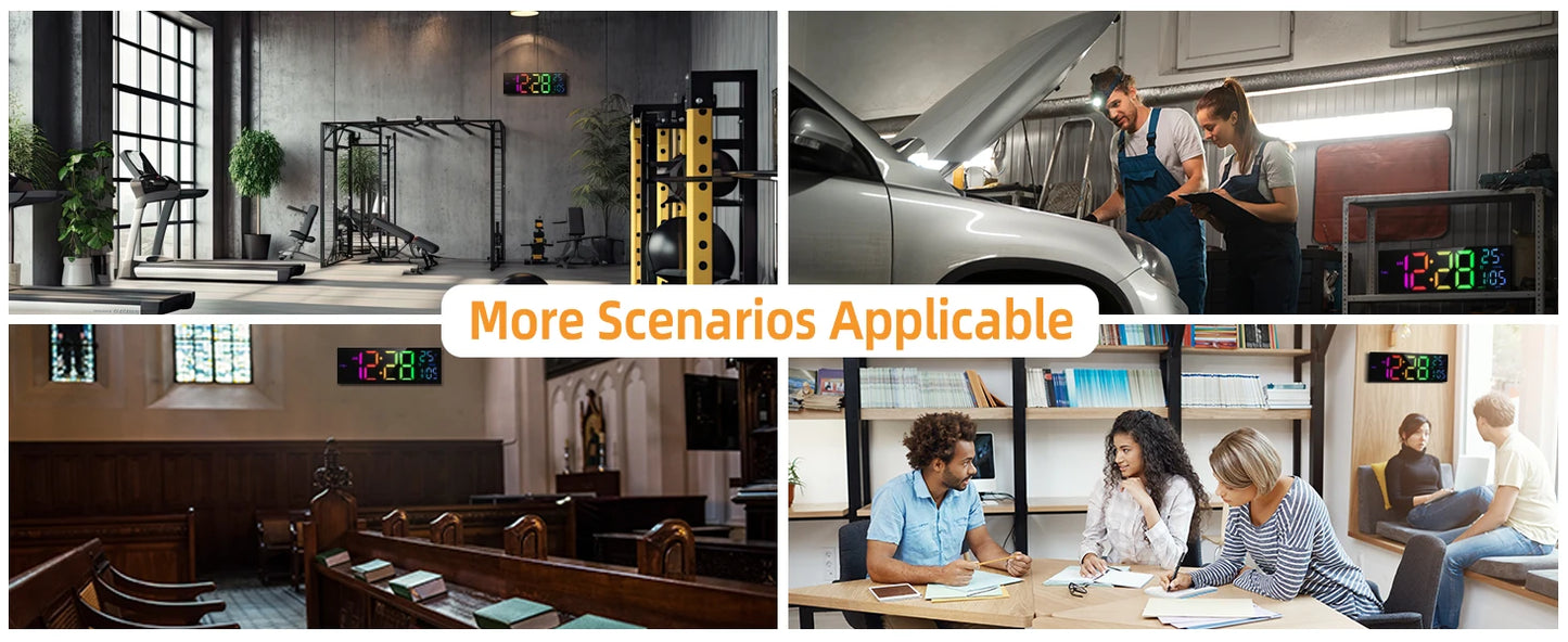 16 Inch Large Digital Wall Clock With Remote RGB LED Display Alarm Temperature For Living Room And Kitchen