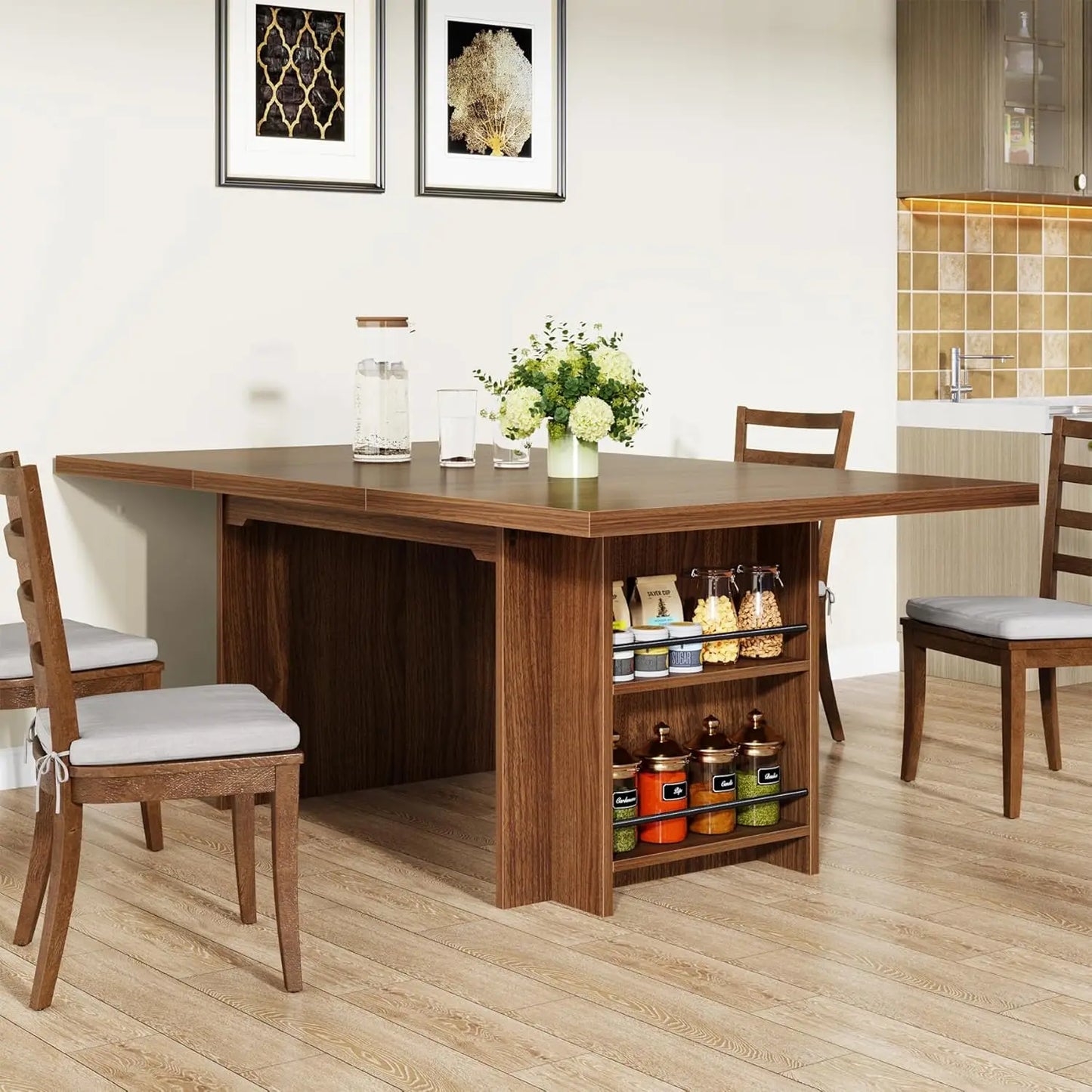 Farmhouse Dining Table For 6 To 8 With Hidden Storage