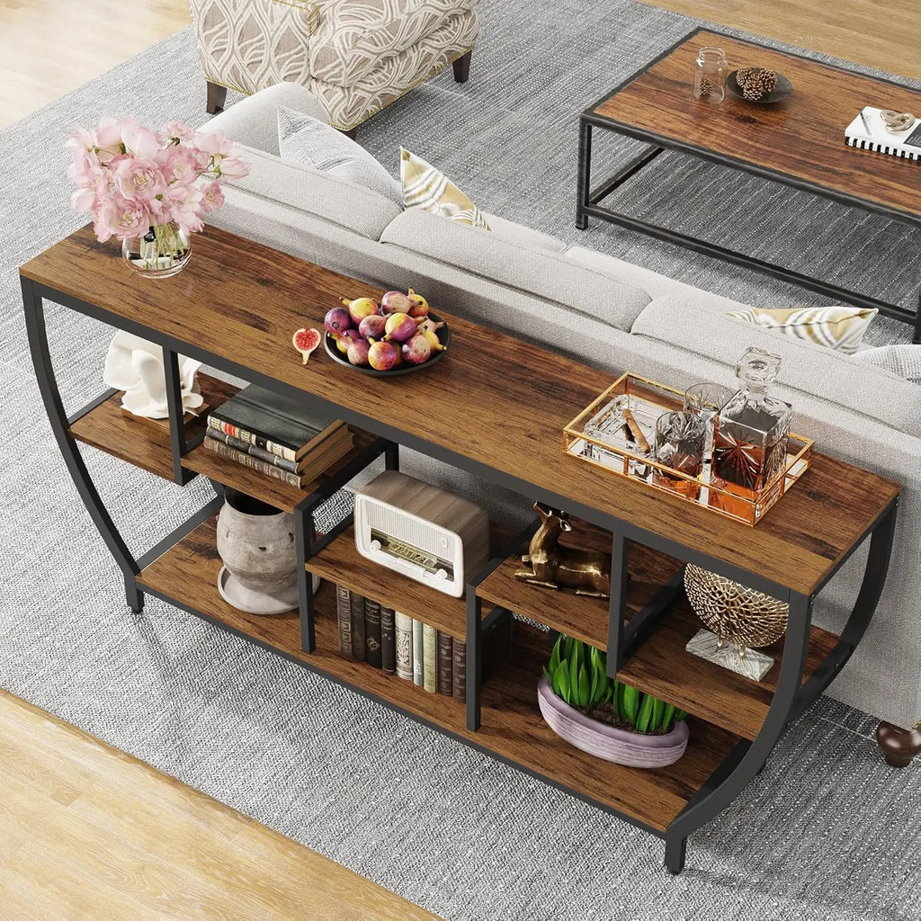 Sofa Console Table With Shelves And Storage For Living Room