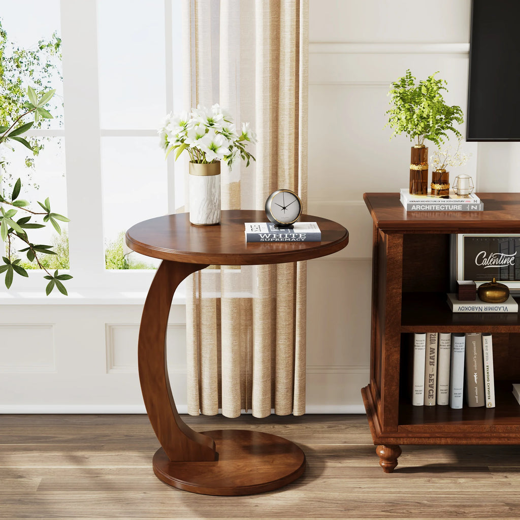 Tribesigns Round End Table Wood C Shaped Side Table Retro