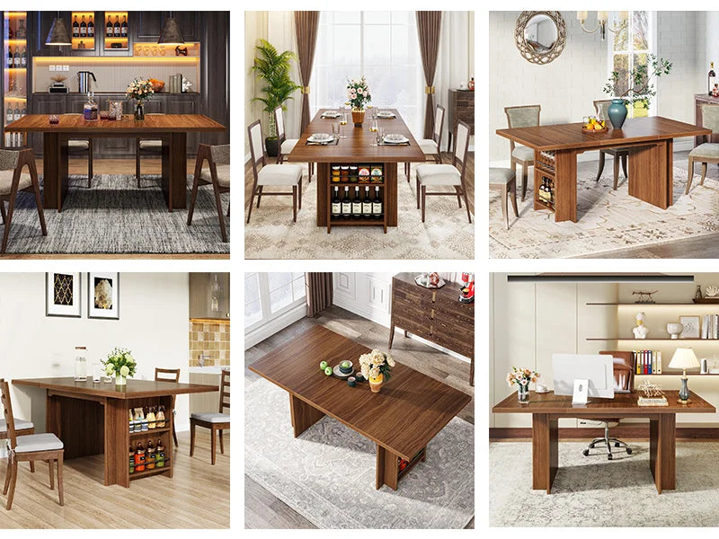 Farmhouse Dining Table For 6 To 8 With Hidden Storage