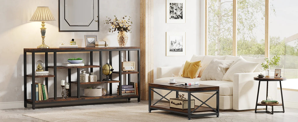 70.9 Inch Long Console Sofa Table 3 Tier Industrial Narrow Entryway Living Room