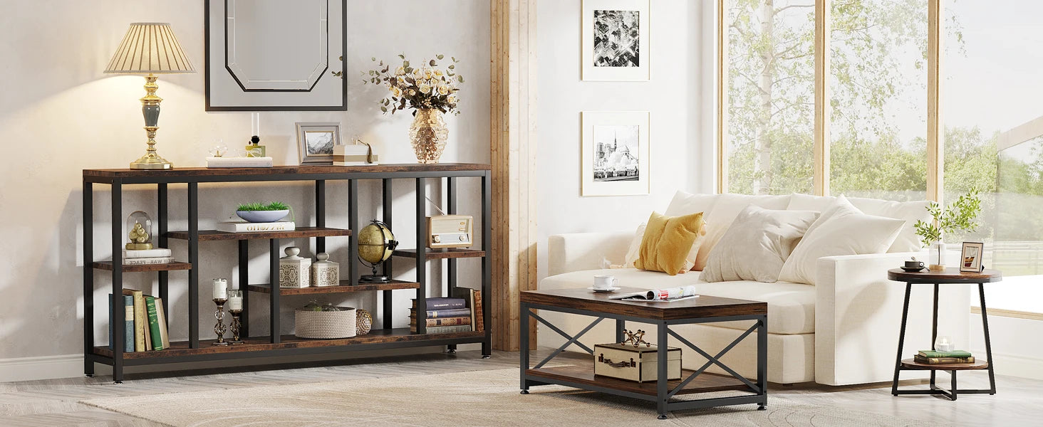 70.9 Inch Long Console Sofa Table 3 Tier Industrial Narrow Entryway Living Room