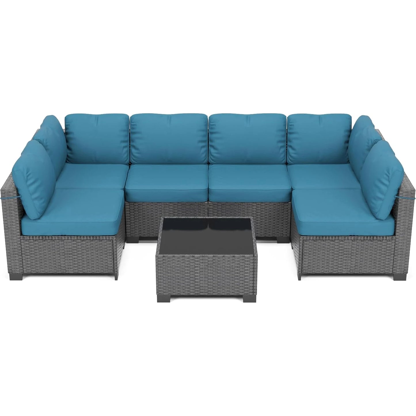 Seven Piece Modular Outdoor Furniture Set With PE Rattan Wicker